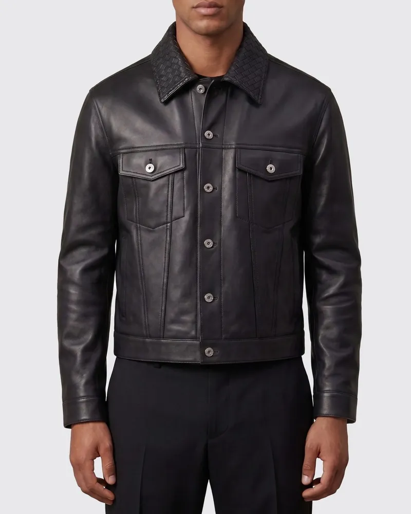 Bottega Veneta Hemdjacke aus Leder Schwarz
