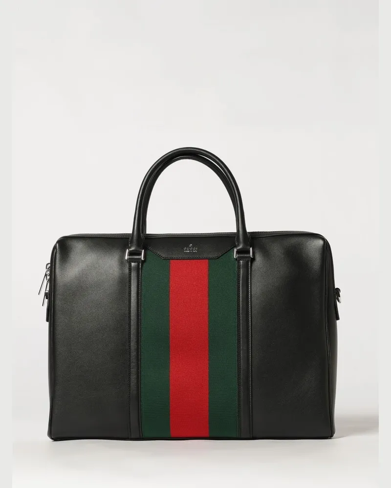 Gucci Aktentasche aus glattem Kalbsleder mit Web-Detail und abnehmbarem Riemen Schwarz