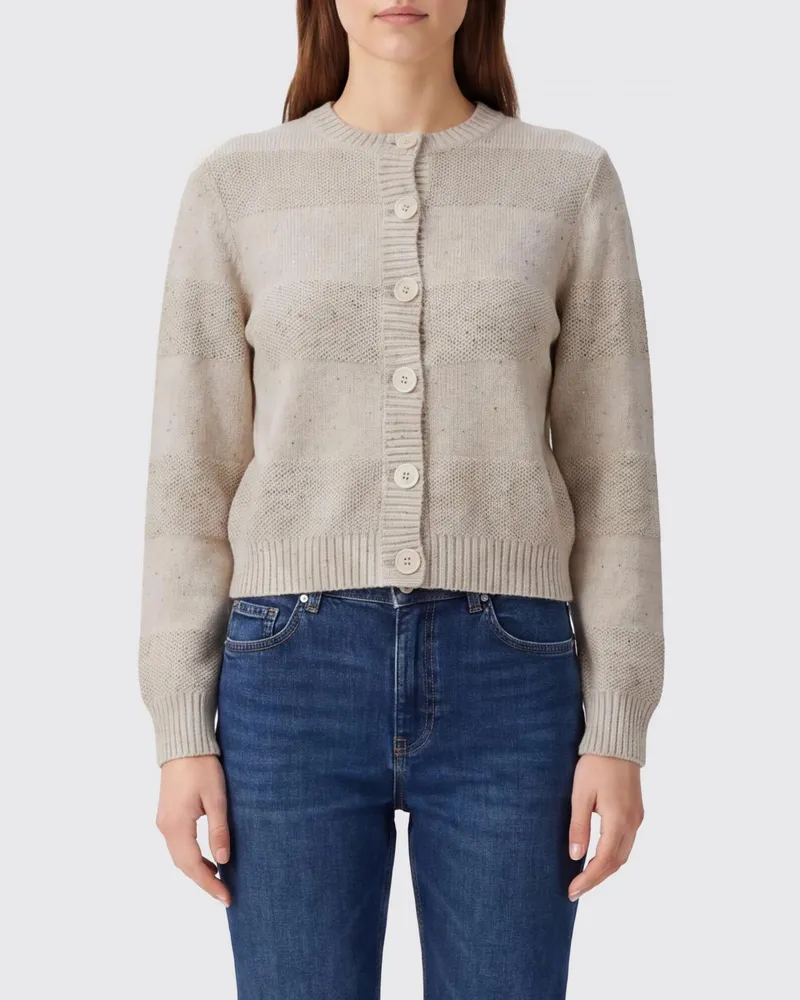 Brunello Cucinelli Rundhals-Cardigan aus Baumwolle mit Paillettenstickerei Natural