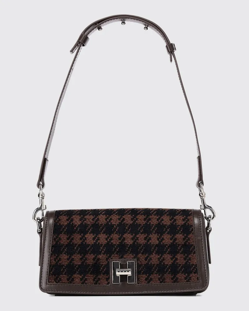 Hogan H-Turn Schultertasche von aus Leder und Stoff mit Hahnentrittmuster Braun