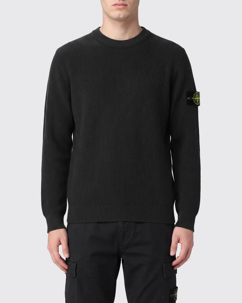 Stone Island Slim Fit Baumwollpullover mit Rundhalsausschnitt und Kompass-Logo Schwarz