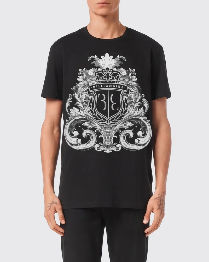 Billionaire Bedrucktes Baumwoll-T-Shirt Schwarz