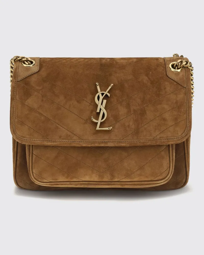 Saint Laurent Medium Niki Schultertasche aus Veloursleder mit Chevron-Muster Orange