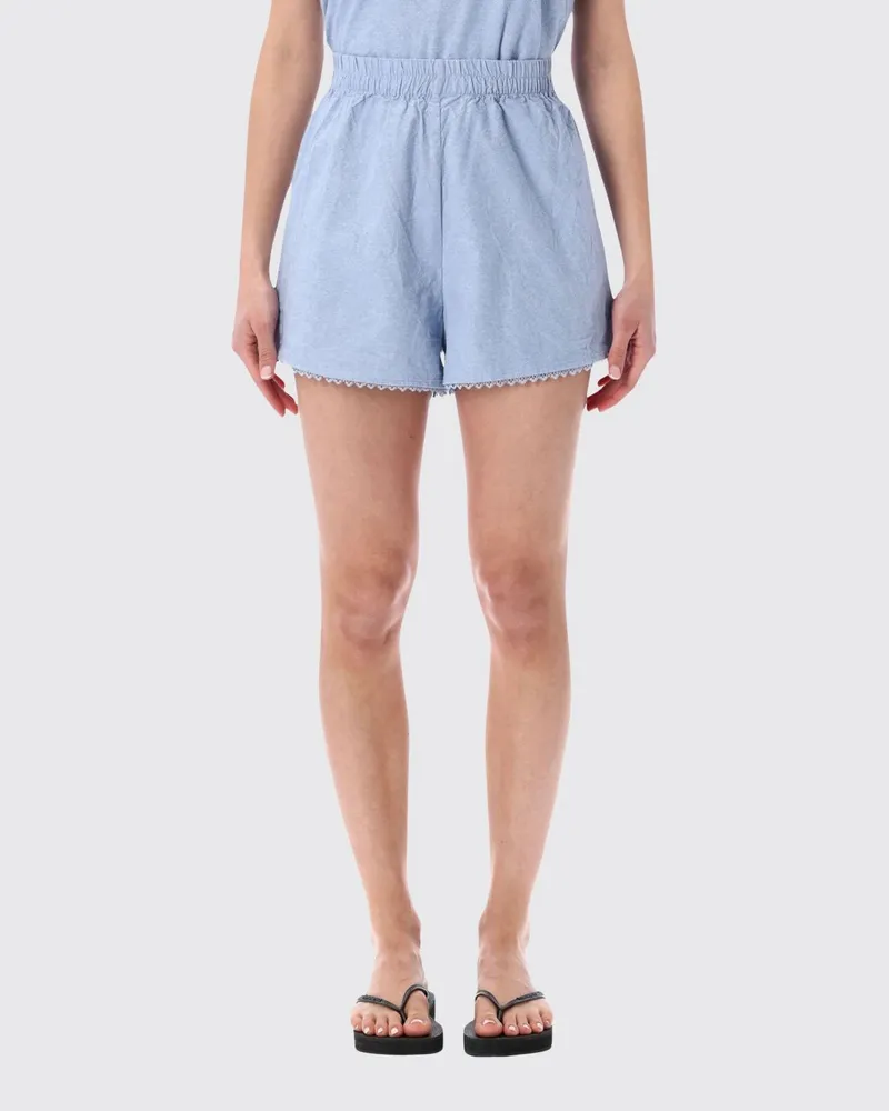 American Vintage High-Waist Shorts aus Baumwolle mit elastischem Bund Blau