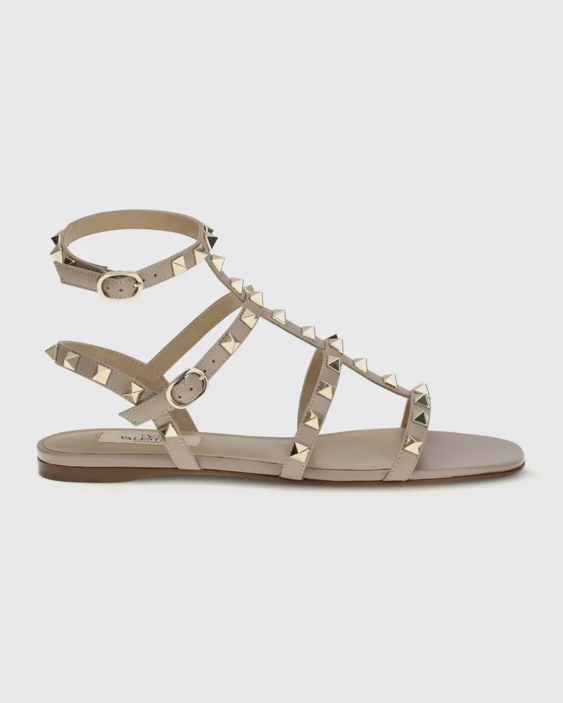 Valentino Garavani Flache Rockstud Sandalen von aus Kalbsleder mit Nieten Puder