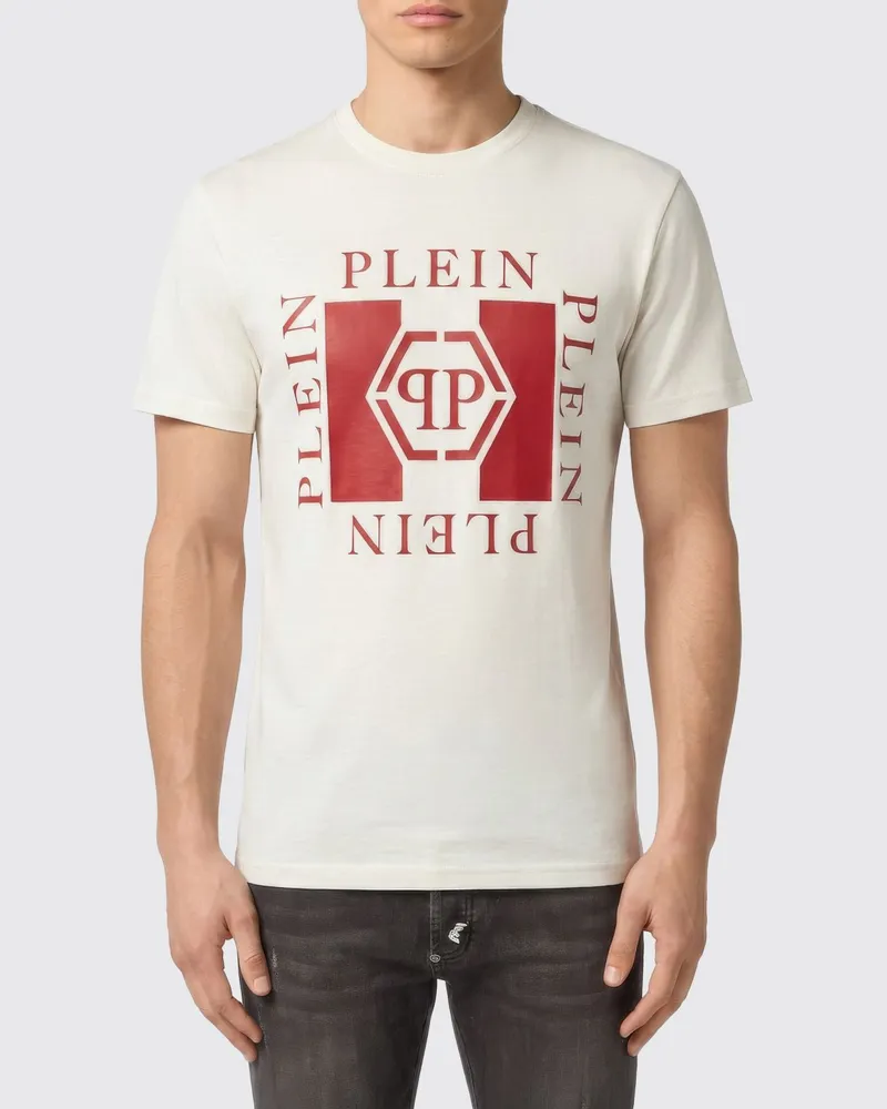 Philipp Plein Baumwoll-T-Shirt mit Rundhalsausschnitt und kontrastierendem Brustlogo Weiß