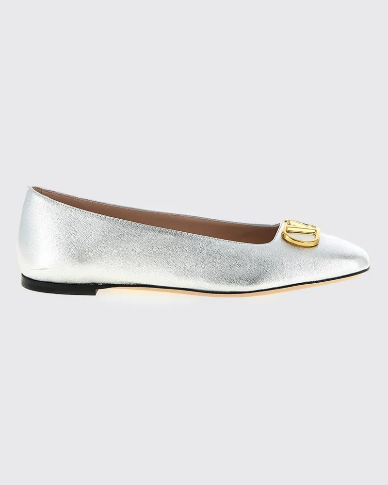 Valentino Garavani VLogo Signature Ballerina aus laminiertem Leder Silber