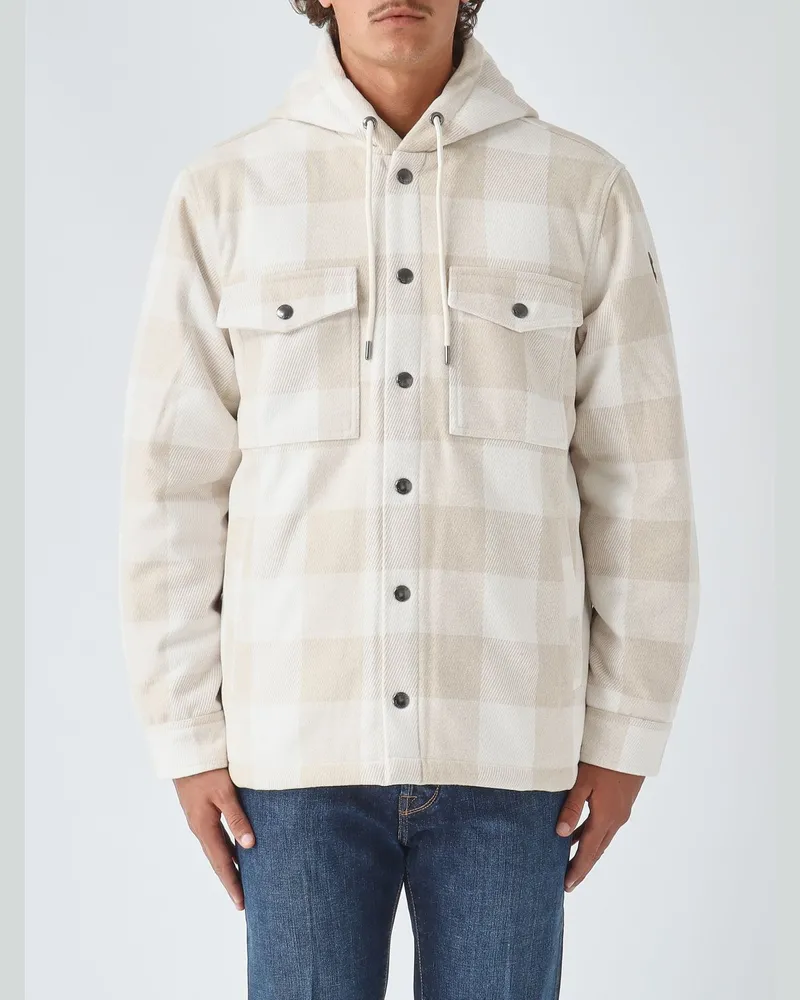 Colmar Karierte Hemdjacke aus Wollmischung mit Kapuze und aufgesetzten Taschen Nude
