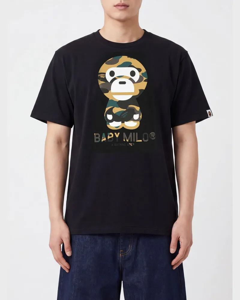 BAPE Baumwoll-T-Shirt mit grafischem Logo-Print auf der Vorderseite Schwarz