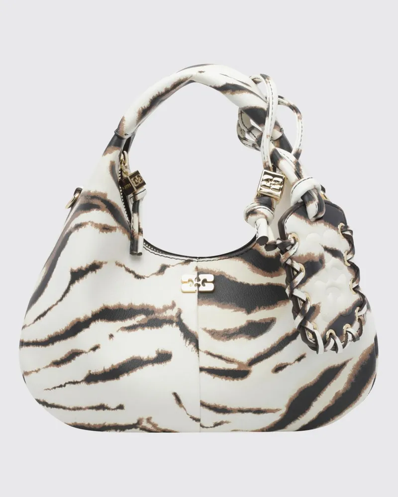 Ganni Mini-Handtasche mit Zebramuster und Butterfly-Logo Beige