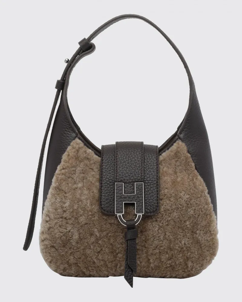 Hogan Hobo-Tasche von aus Shearling und genarbtem Kalbsleder mit H-Monogramm-Logo Braun