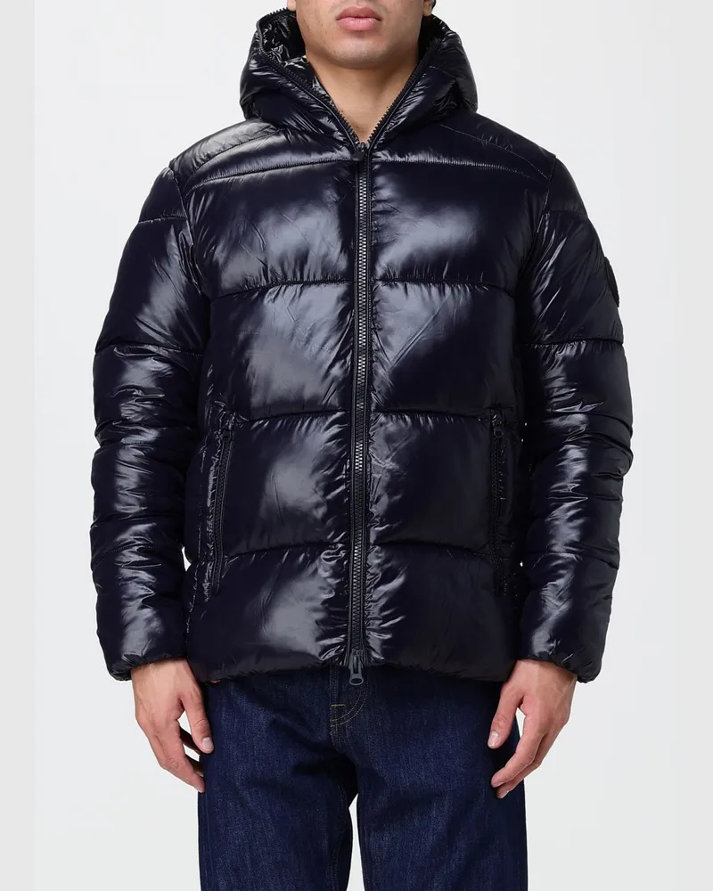 Save The Duck Kurze gesteppte Nylon-Daunenjacke von mit Kapuze und Reißverschluss Navy
