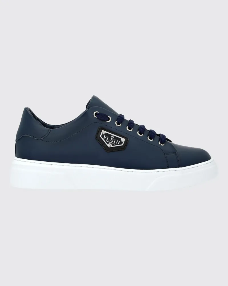 Philipp Plein Low-Top Sneakers aus Glattleder mit appliziertem Seitenlogo Blau