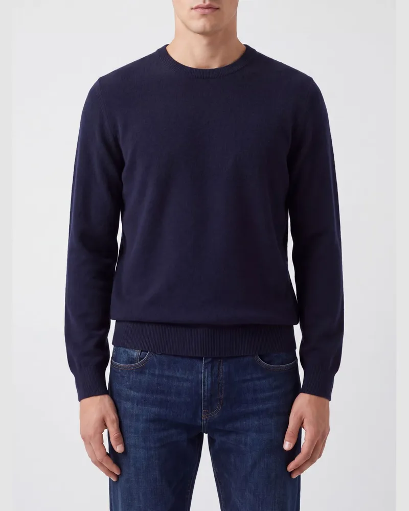 Brunello Cucinelli Kaschmir-Pullover mit Rundhalsausschnitt von mit Rippbündchen Navy
