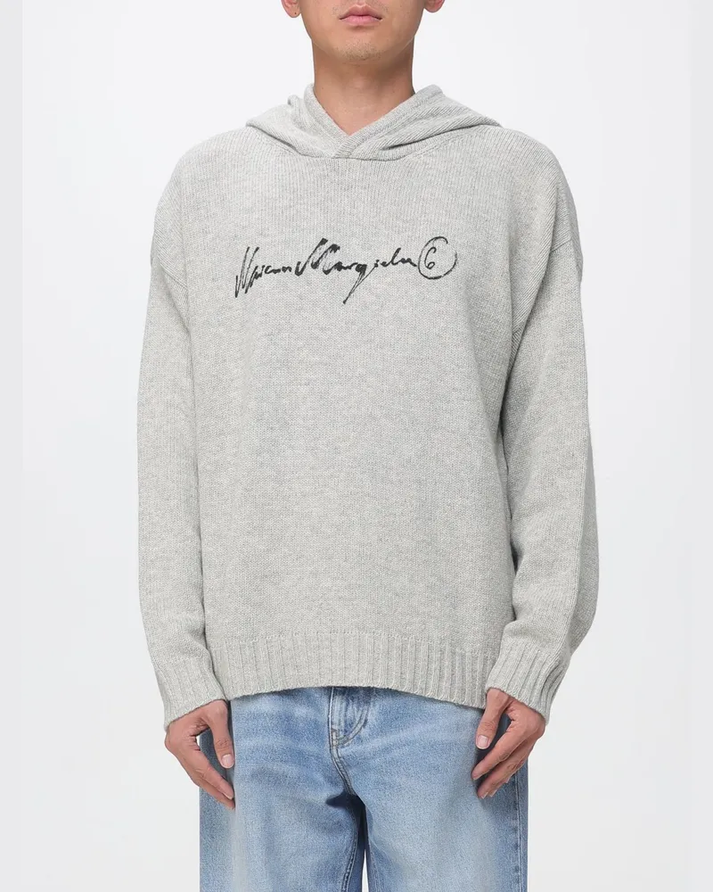 Maison Margiela Strick-Hoodie aus Wollmischung mit überschnittenen Schultern und Logo Grau