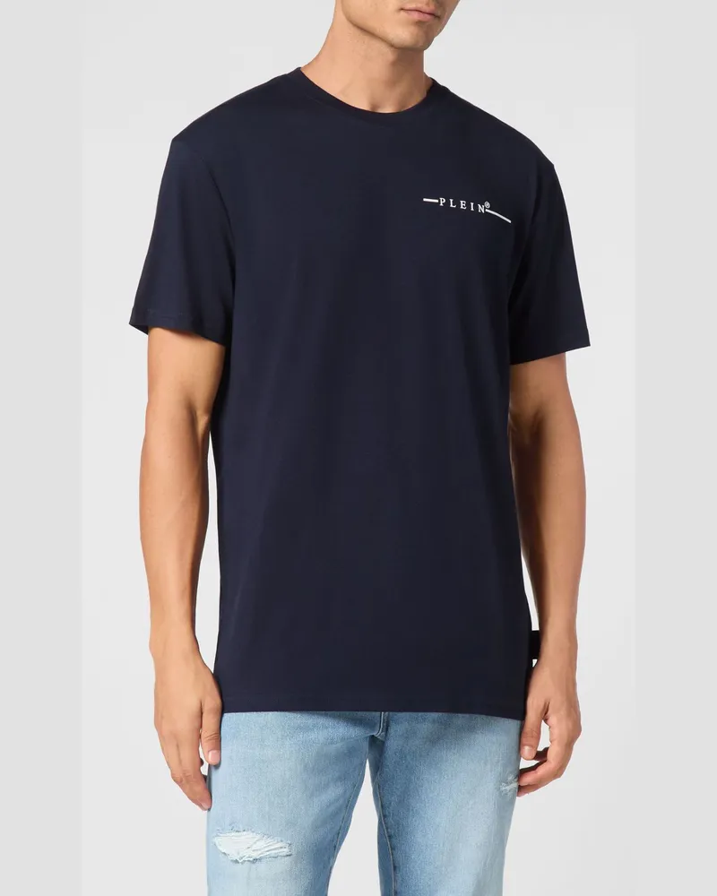 Philipp Plein Baumwoll-T-Shirt mit kontrastierendem Brust-Logo Blau