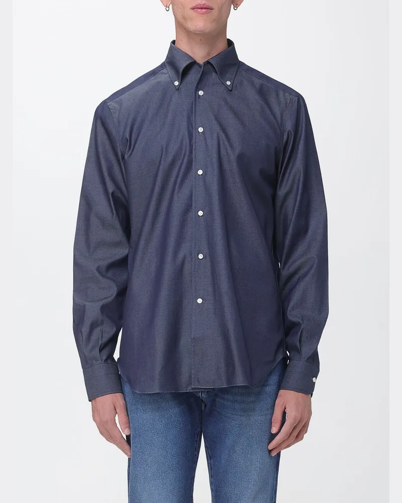 Luciano Barbera Baumwollhemd mit Button-Down-Kragen und langen Ärmeln Blau