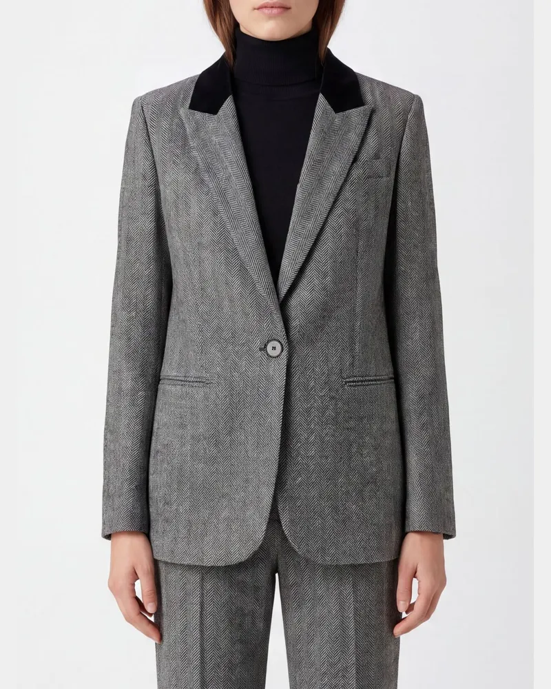 forte_forte Kurzer einreihiger Viskose-Blazer mit Chevron-Muster Schwarz