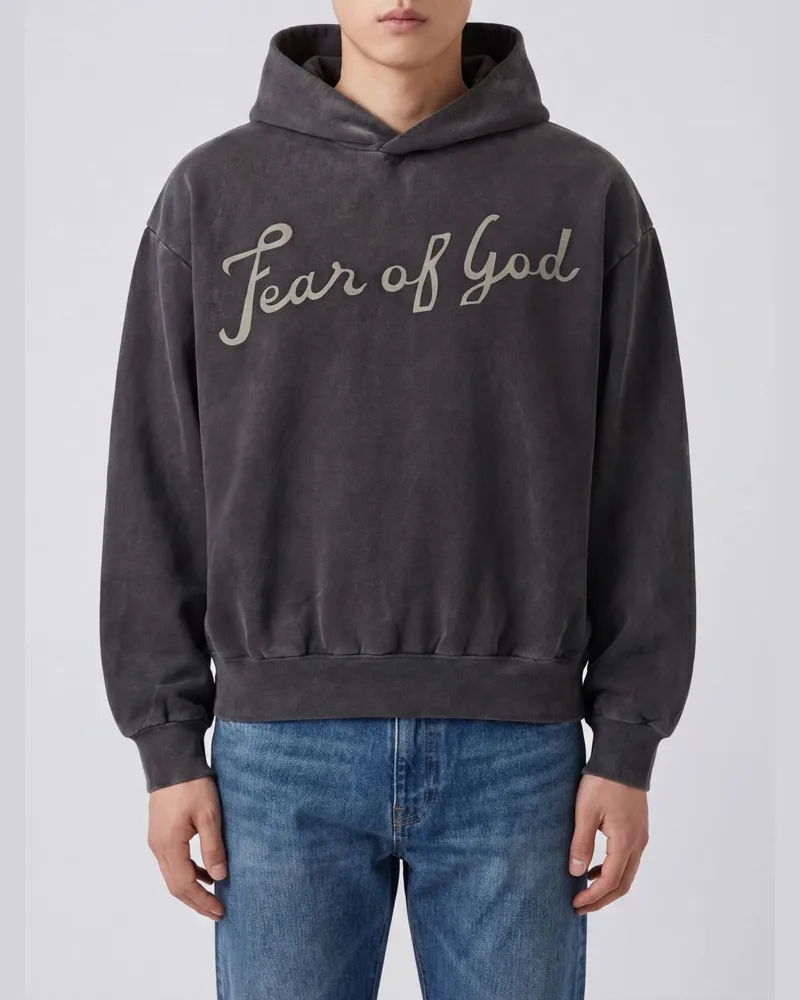 Fear of God Baumwoll-Kapuzenpullover mit Logo Schwarz