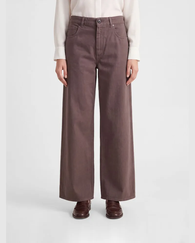 Brunello Cucinelli Wide-Leg-Jeans mit mittlerer Leibhöhe aus Baumwolldenim Braun