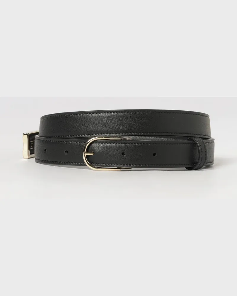 Victoria Beckham Schmaler Ledergürtel Dorian mit Monogramm-Schnalle Schwarz