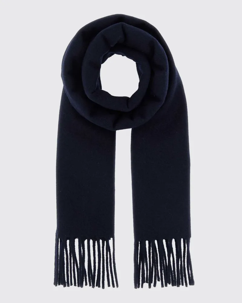Jil Sander Schal aus reiner Schurwolle mit Fransen und Logo Blau