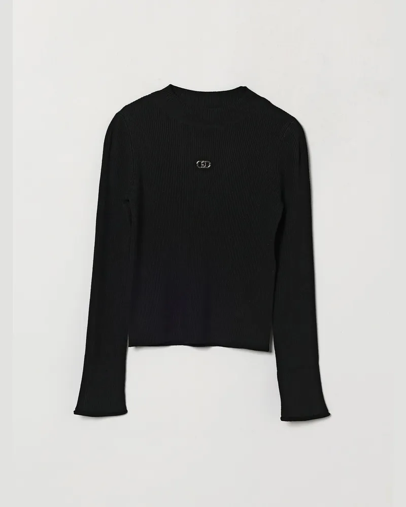 Liu Jo Mädchen-Pullover aus Viskose von mit Rundhalsausschnitt und Rippbündchen Schwarz