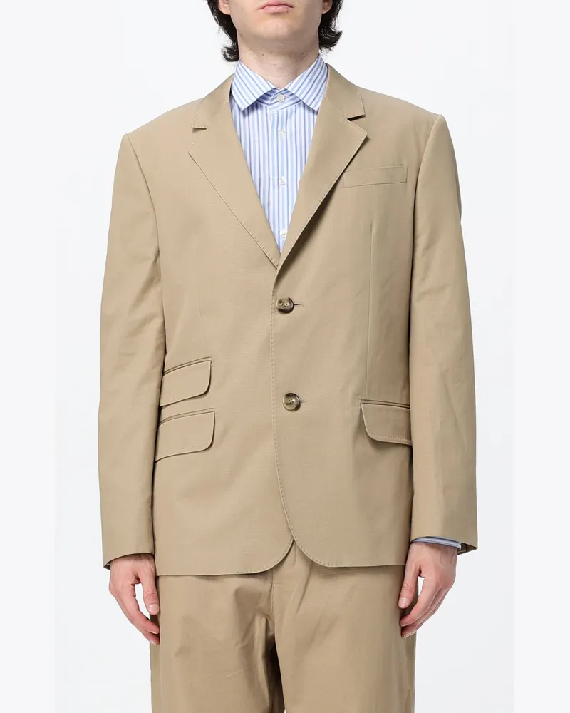 AMI Paris Einreihiger Blazer aus beigefarbener Baumwollmischung Beige