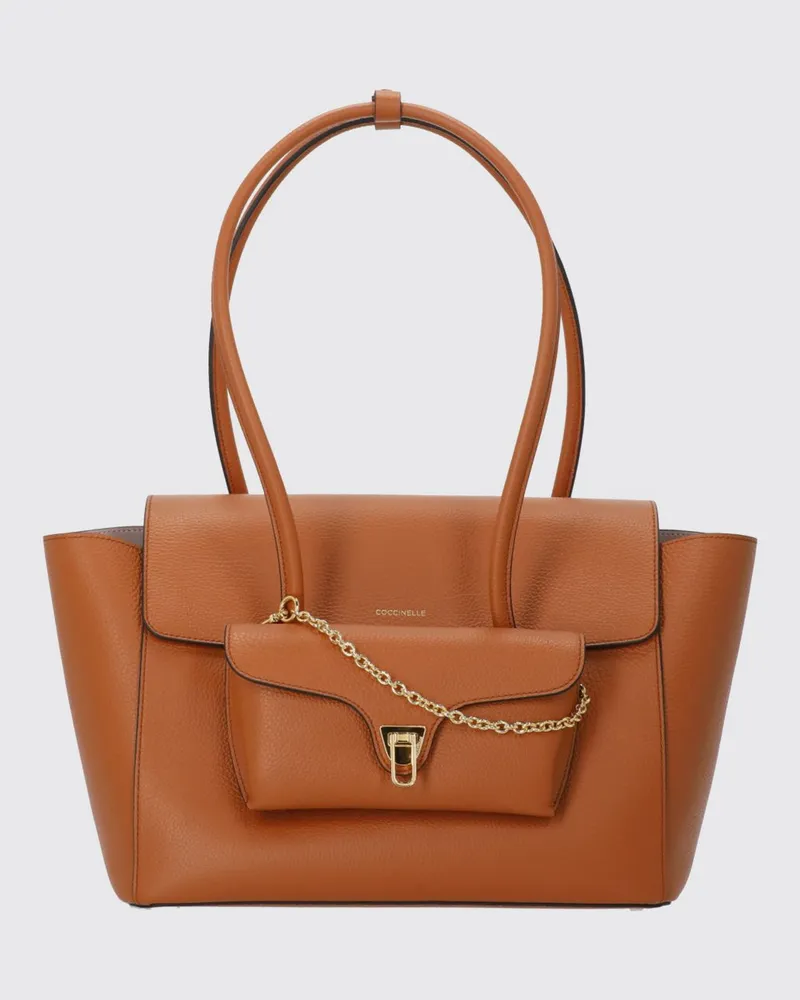 Coccinelle Double Beat Tasche aus genarbtem Leder Brick