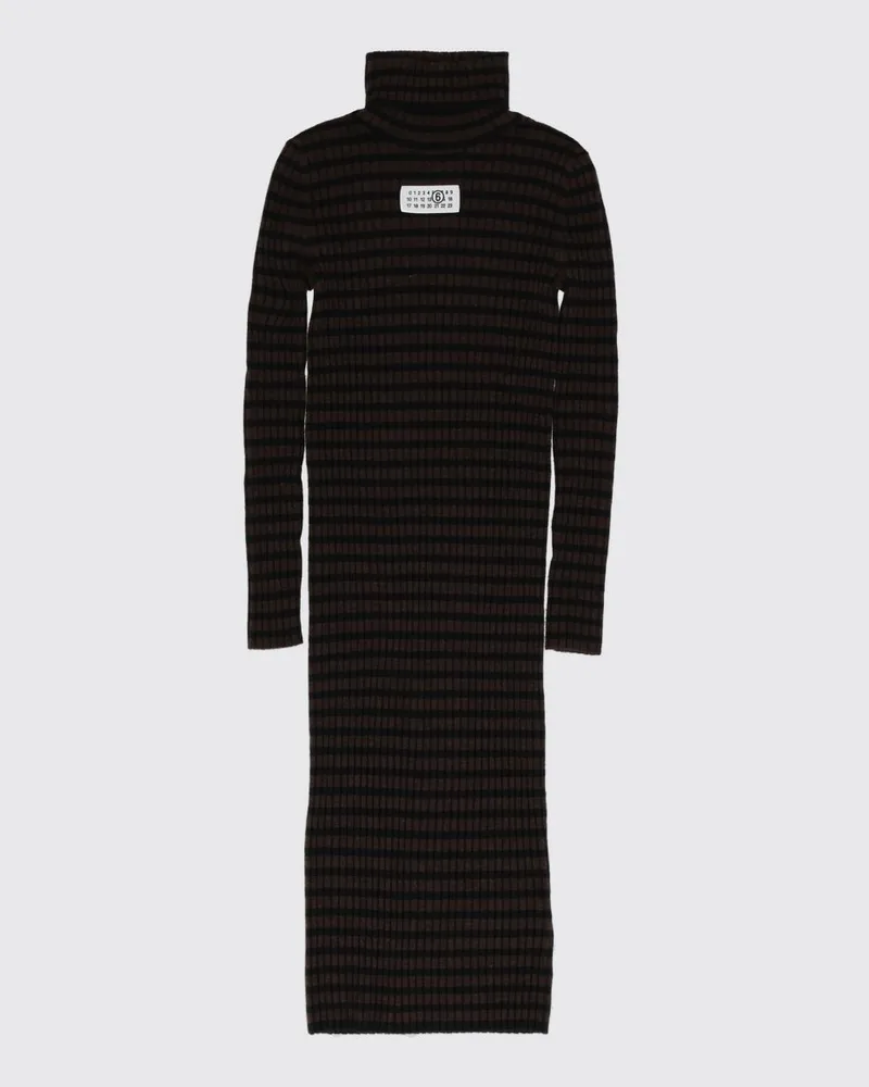 Maison Margiela Langärmeliges Rollkragenkleid für Mädchen aus Wollmischung mit Logo Braun