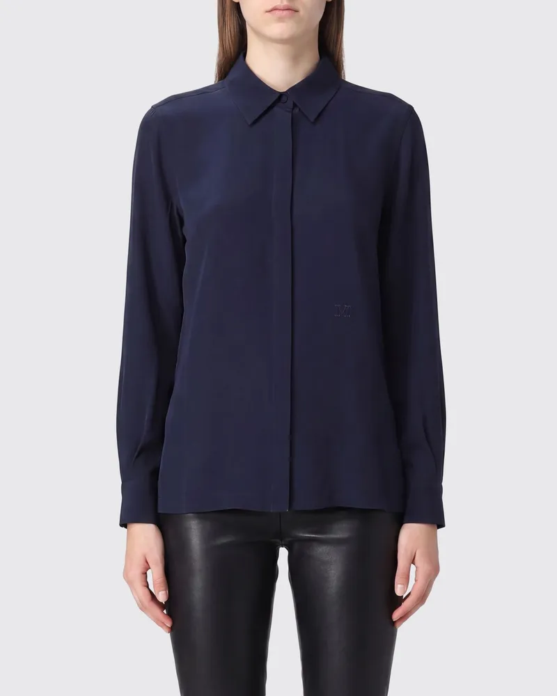 Max Mara Seidenhemd mit verdeckter Knopfleiste Blau