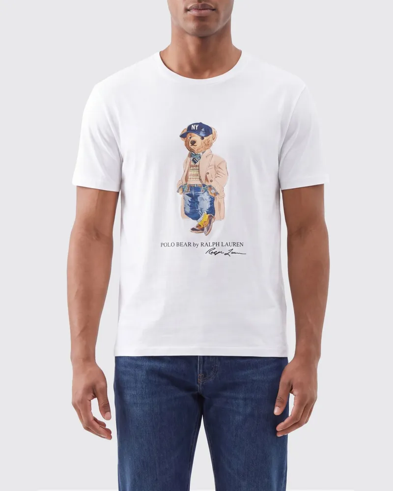 Ralph Lauren Slim Fit Baumwoll-T-Shirt mit Teddybär-Print Weiß