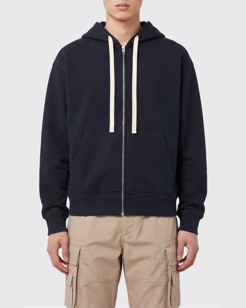 Jil Sander zweifarbiger Zip-Up-Hoodie aus reiner Baumwolle Blau