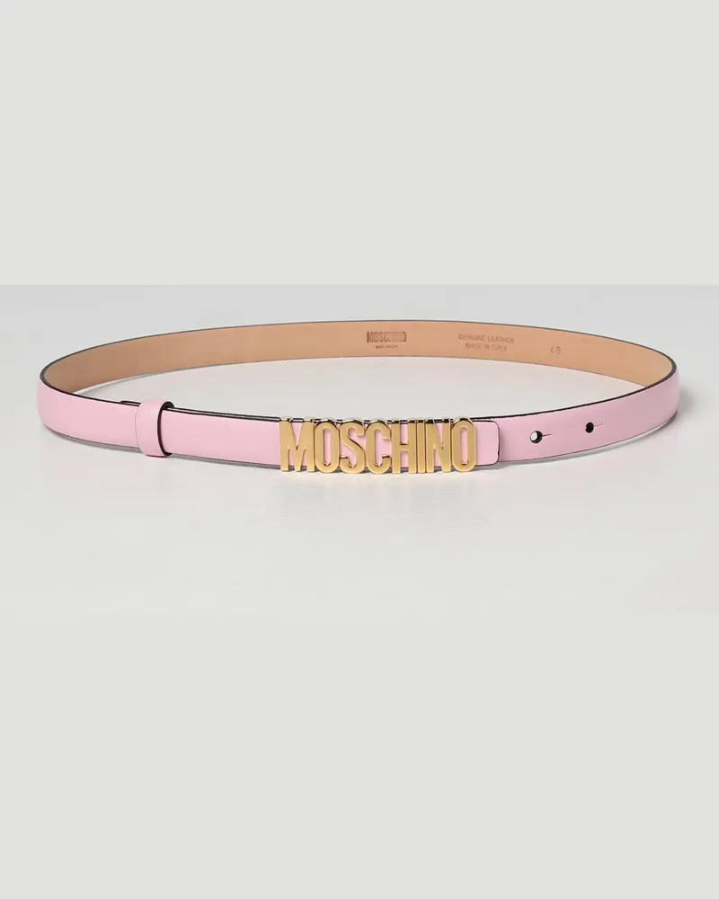 Moschino Leder Grtel mit Logo Pink