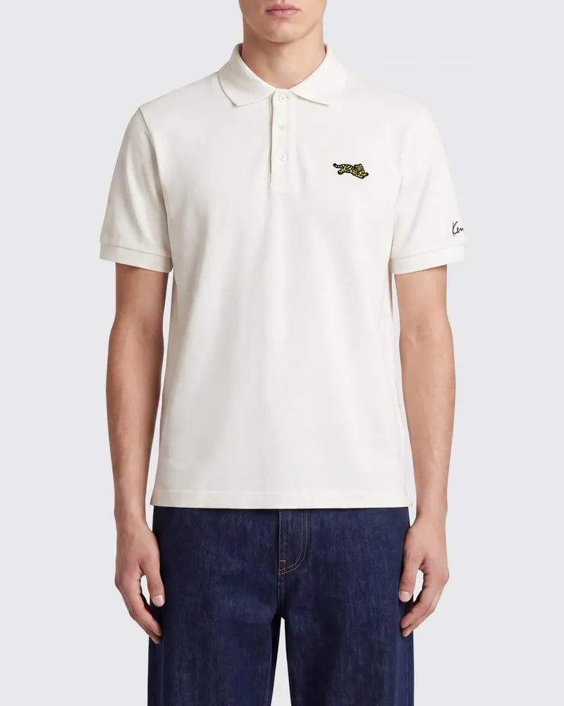 Kenzo Kurzärmeliges Baumwoll-Polohemd mit Logo-Patch Weiß