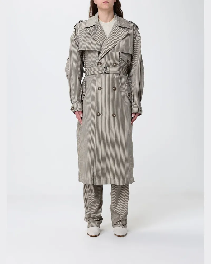 Étoile Isabel Marant Gestreifter Baumwoll-Zweireiher-Trenchcoat Beige