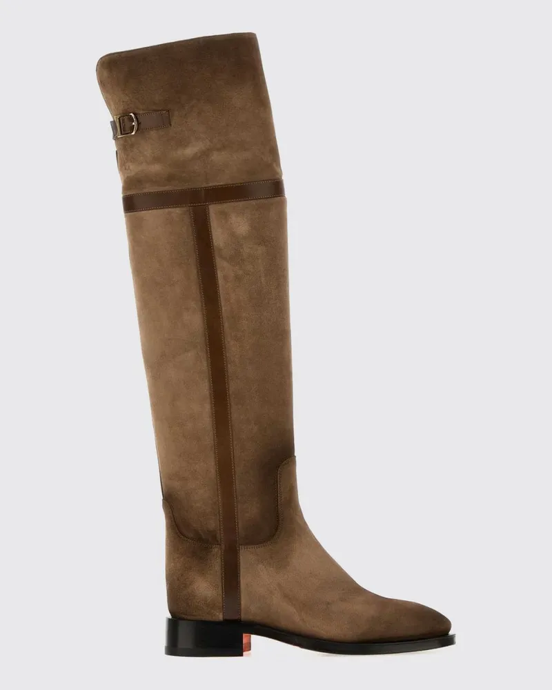 Santoni Overknee-Stiefel aus Veloursleder mit niedrigem Absatz Beige