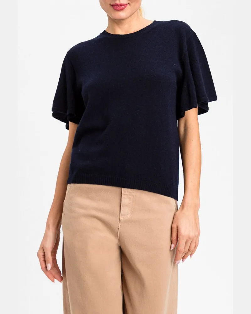 Twin-Set Pullover aus Kaschmir und Seide mit kurzen Kimonoärmeln Navy