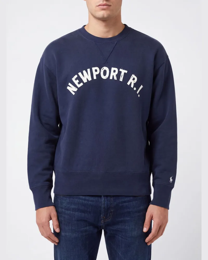 Ralph Lauren Baumwoll-Sweatshirt mit Rundhalsausschnitt und kontrastierendem Logo-Print Blau