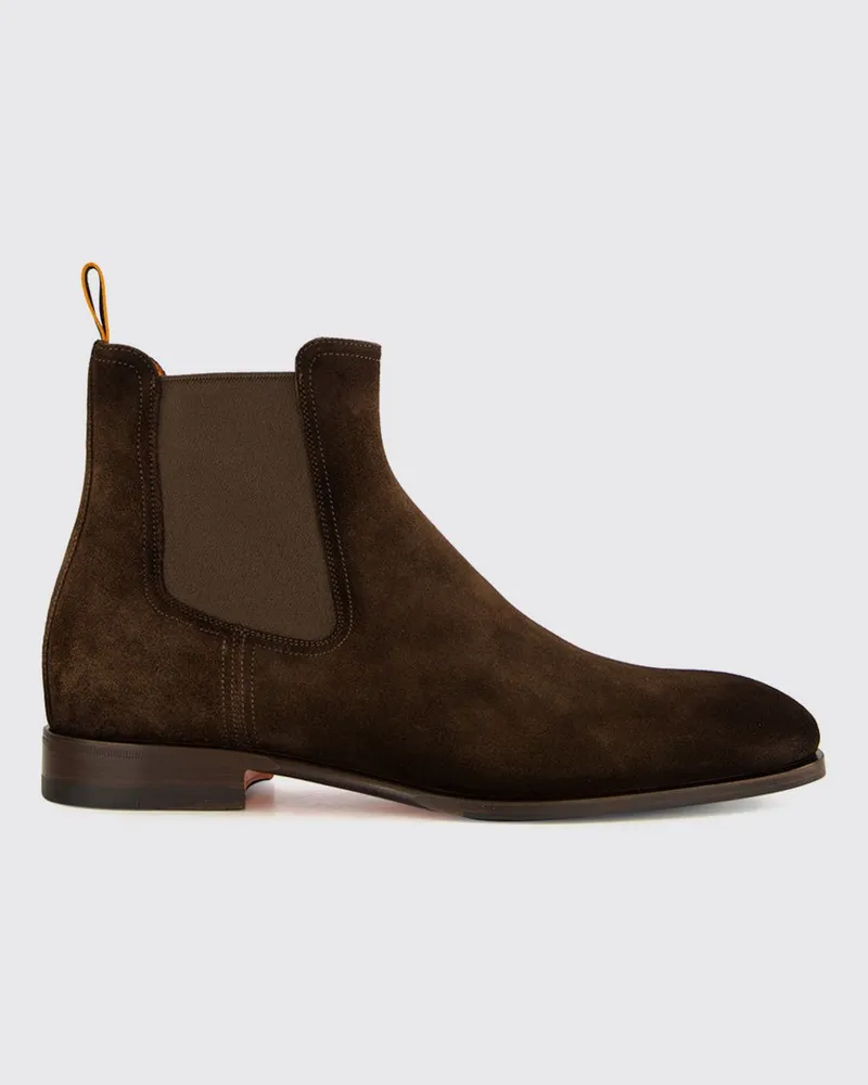 Santoni Chelsea-Boots aus Velourskalbsleder mit Zuglasche Braun