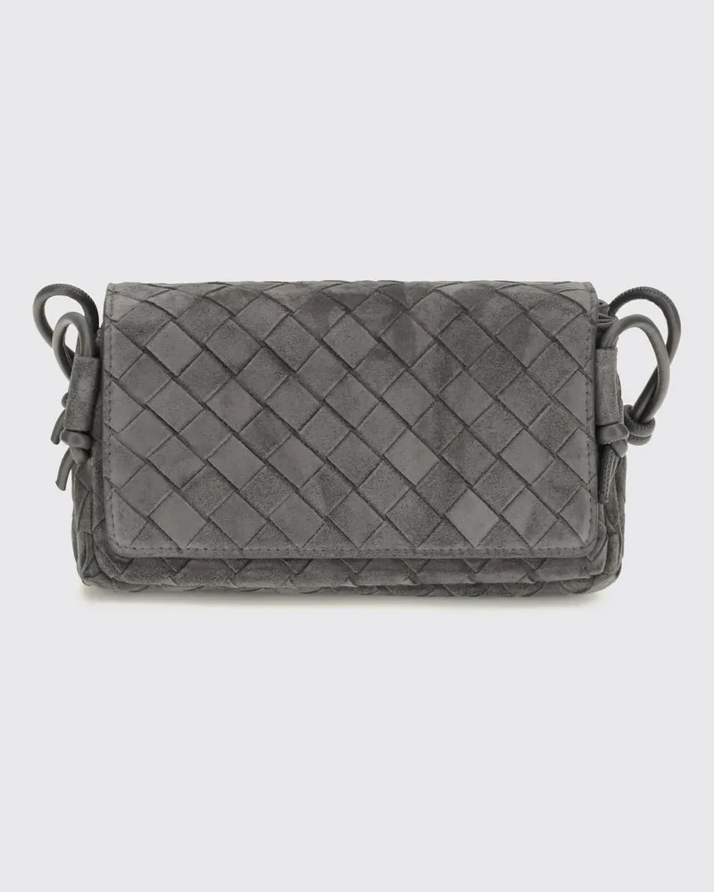 Bottega Veneta Notturno Schultertasche aus Velourskalbsleder mit Intrecciato-Motiv Grau