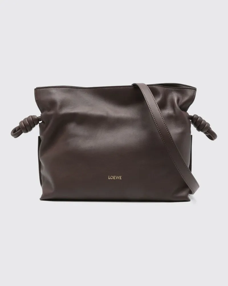 Loewe Mittelgroße Flamenco Beuteltasche aus Kalbsleder mit Kordelzug Braun