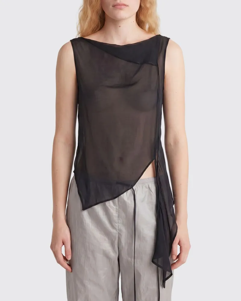 Paloma Wool Asymmetrisches schulterfreies Top aus reiner Seide mit Rundhals Schwarz