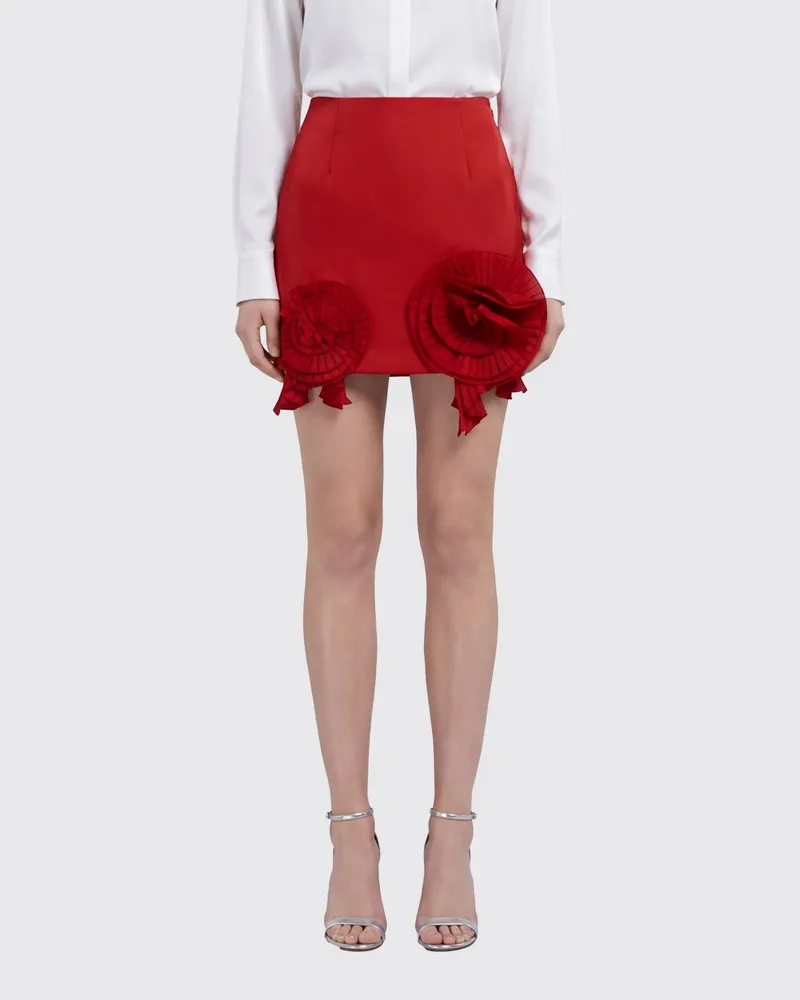 Blumarine Mini-Bleistiftrock von aus Crêpe mit Blumenapplikation und Stickerei Rot
