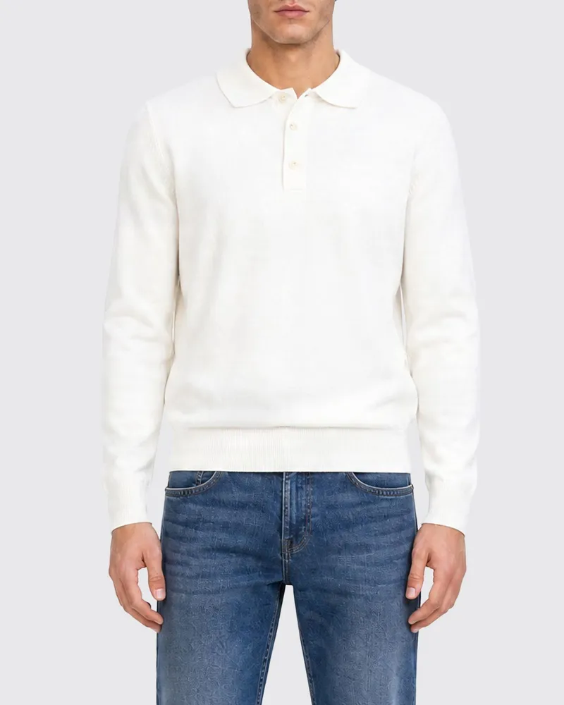 HUGO BOSS Langärmeliges Strick-Poloshirt aus reiner Schurwolle Weiß