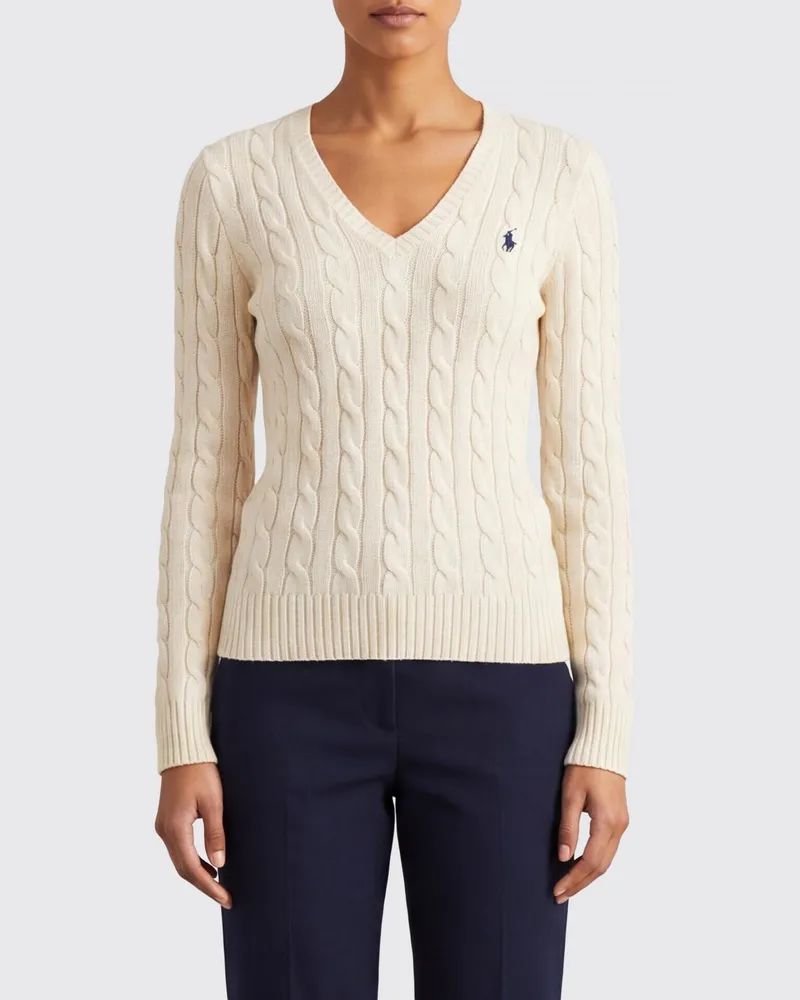 Ralph Lauren Slim-Fit Wollpullover mit V-Ausschnitt und gesticktem Pony-Logo Weiß