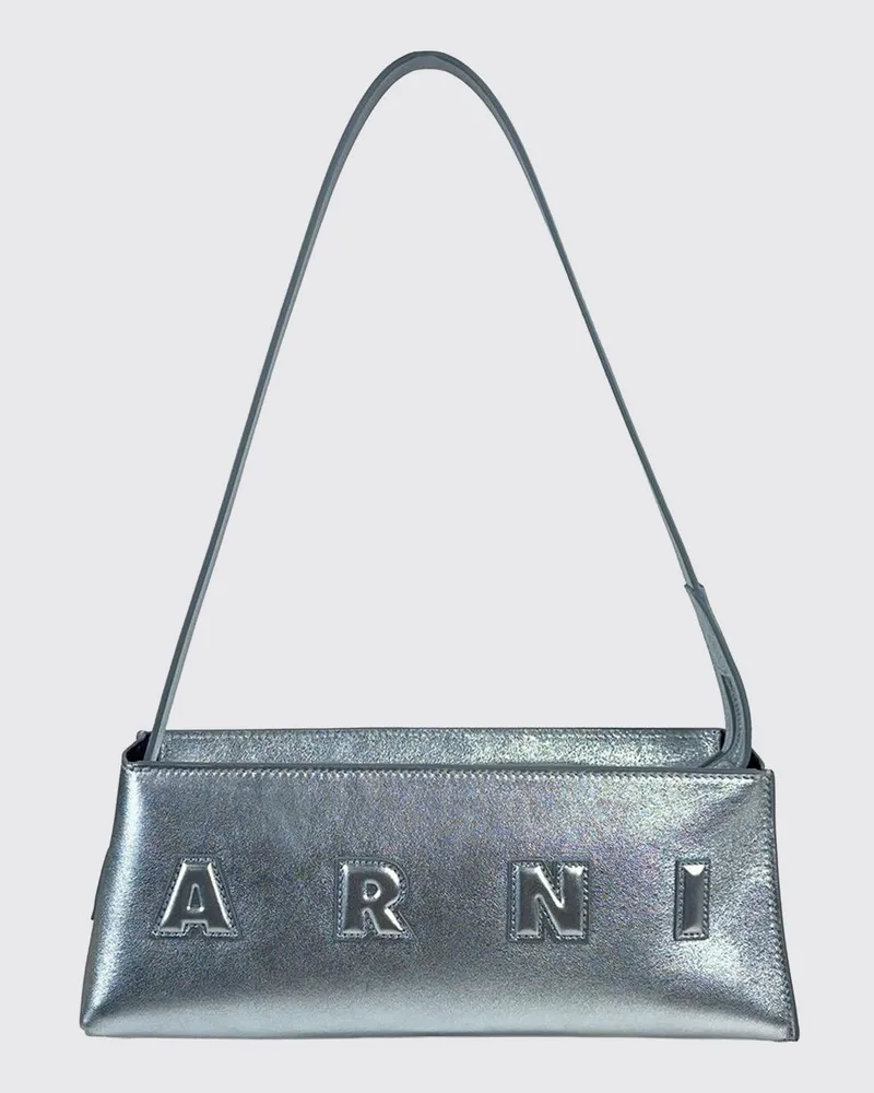 Marni Museo Schultertasche aus laminiertem Leder in Silber mit geprägtem Logo Silber