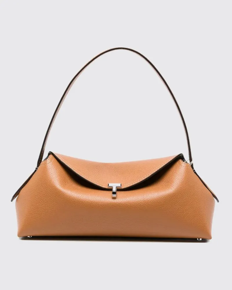 Totême Ausgestellte T-Lock Schultertasche aus Leder mit Drehverschluss Braun