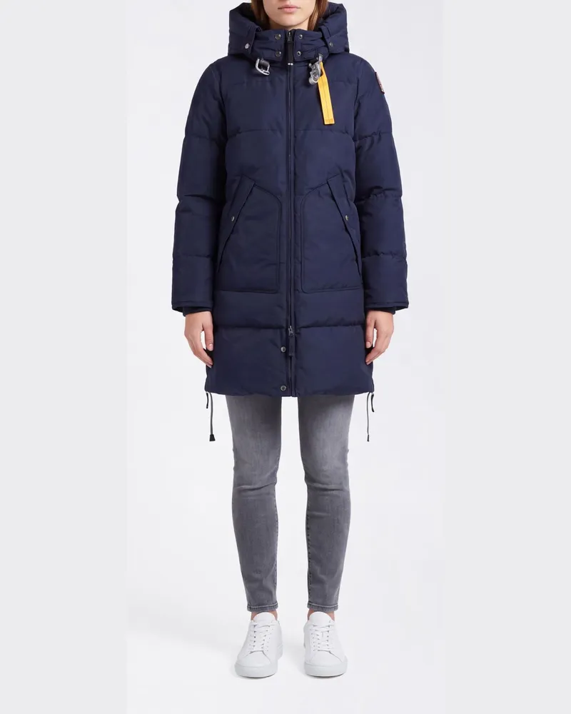 Parajumpers Lange gesteppte Nylon-Daunenjacke mit Kapuze und hohem Kragen Navy