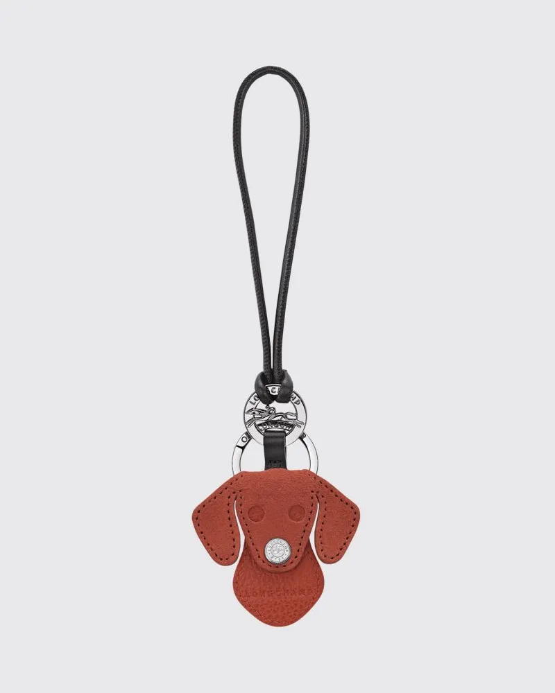 Longchamp Tierförmiger Schlüsselanhänger Dog aus Veloursleder mit Ring Brick